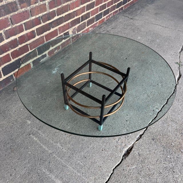 Postmodern Leon Rosen for Pace Collection Copper and Glass Coffee Table For Sale - Image 3 of 8