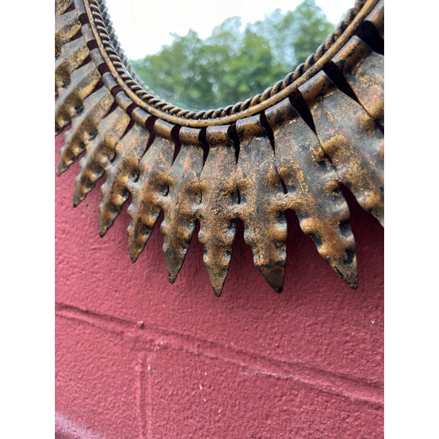 Large Spanish 1950's Oval Gilt Metal Sunburst Mirror For Sale - Image 11 of 12