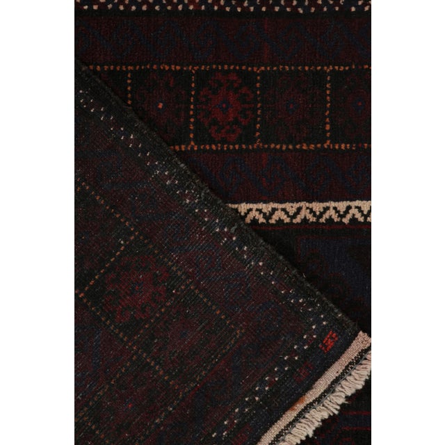 Textile 1950s Vintage BaRug & Kilim’s Baluch Runner Rug With Black, Burgundy and Blue Geometric Patterns For Sale - Image 7 of 8