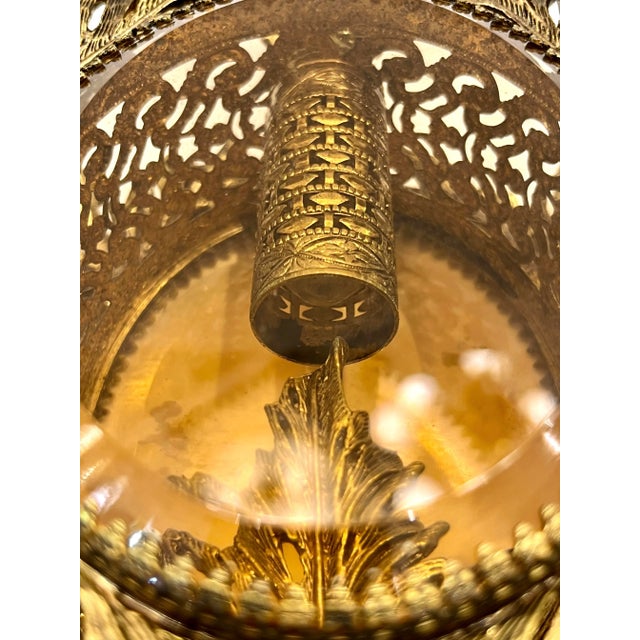 Brass Antique French Pair of Gilt Brass Filigree & Glass Rococo Style Perfume Bottles For Sale - Image 8 of 12