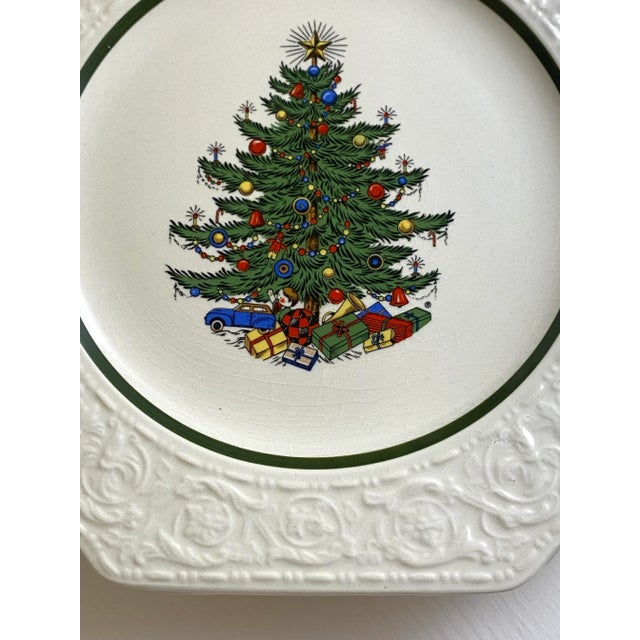 Traditional Dickens Embossed Original Christmas Tree Salad Plate, Set of 5 by Cuthbertson, Made in England For Sale - Image 3 of 6