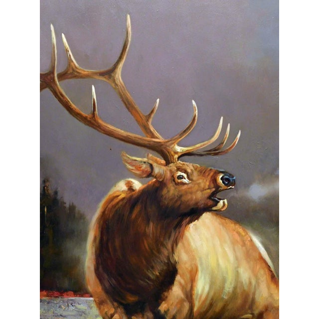 Impressionist Dave Merrill "Call From the Mist" Original Oil Hand Signed Elk For Sale - Image 3 of 6