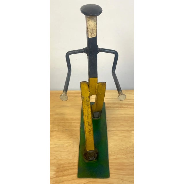 Early 20th Century Folk Art Polychromed Iron Construction Worker Card Holder/ Vide-Poche For Sale - Image 12 of 13