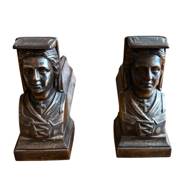 Metal Gothic Revival Figural Chenets in Cast Iron, 1890, Set of 2 For Sale - Image 7 of 7