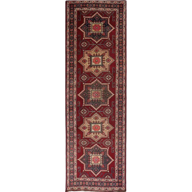 Handwoven Red/Navy Persian Azarbaijan Runner Rug 3'6" X 11'3" For Sale