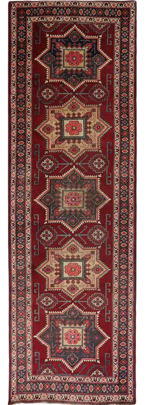 Handwoven Red/Navy Persian Azarbaijan Runner Rug 3'6" X 11'3"