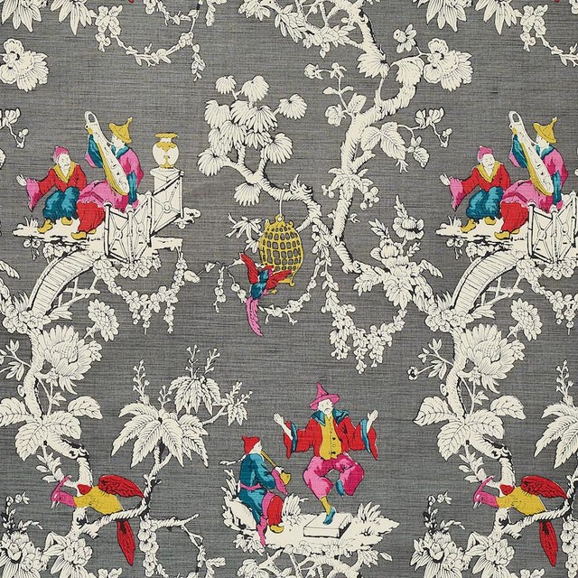 Sample - Schumacher Chinoiserie Moderne Fabric in Graphite For Sale