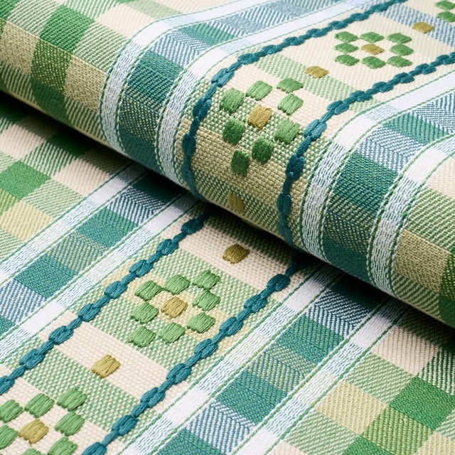SAMPLE - Schumacher Hutton Check Fabric In Leaf For Sale