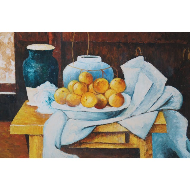 Late 20th Century Still Life With a Chest of Drawers After Paul Cezanne Oil Painting Framed For Sale - Image 6 of 11