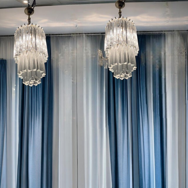Mid-Century Modern Murano Glass Triedri Chandeliers from Venini, 1960s, Set of 2 For Sale - Image 3 of 15