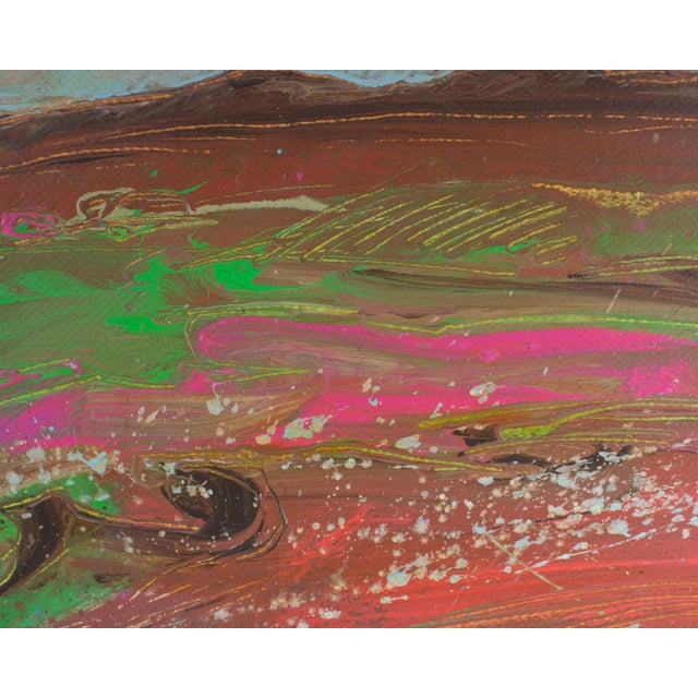 Postmodern Signed 1980s “s.w.” Acrylic on Paper Landscape Painting by Harry Hilson For Sale - Image 3 of 8