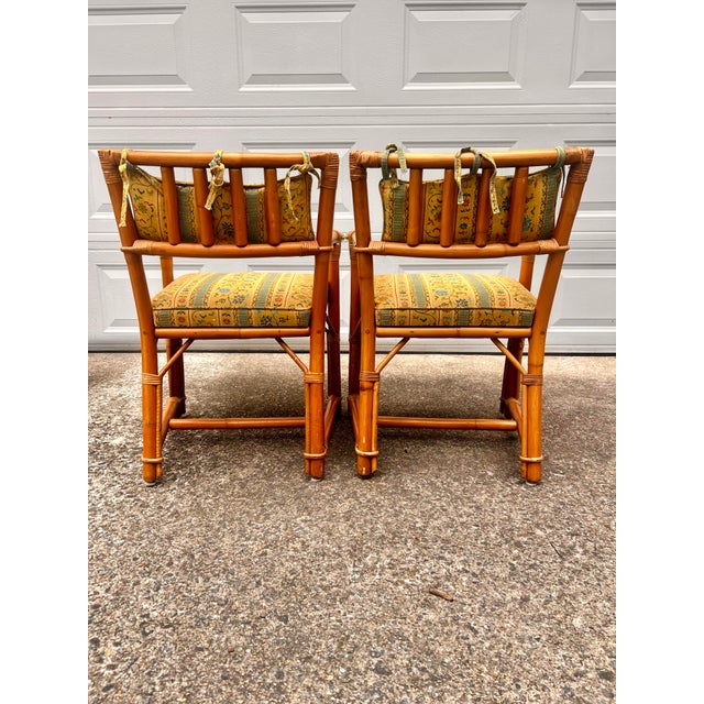 Mid 20th Century Vintage 6 Piece Rattan Glass Top Dining Set With 4 Chairs, Two With Arms For Sale - Image 5 of 12