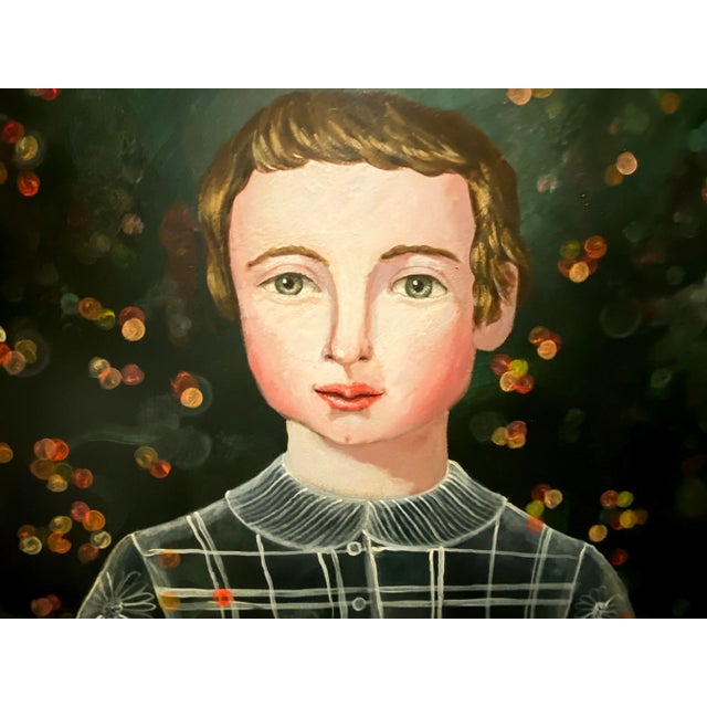 Boy with Calen, Anne Siems, Surreal Figurative Painting, Boy with Flowers, 2017 For Sale - Image 4 of 7