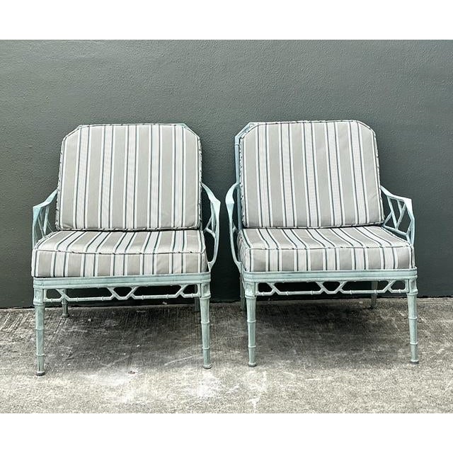 Chinoiserie Vintage Cast Aluminum “Calcutta” Lounge Chairs - A Pair For Sale - Image 3 of 10