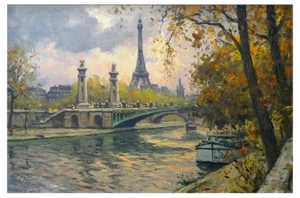 Gustave Madelain, Alexander III Bridge and the Banks of the Seine, 1900s, Oil on Canvas