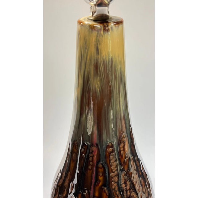 Mid-Century Modern Amber and Brown Glazed Ceramic Table Lamps - A Pair For Sale - Image 11 of 12