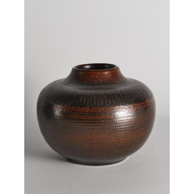 Brown Salt-Glazed Stoneware Vase by Arthur Andersson for Wallåkra For Sale - Image 5 of 13
