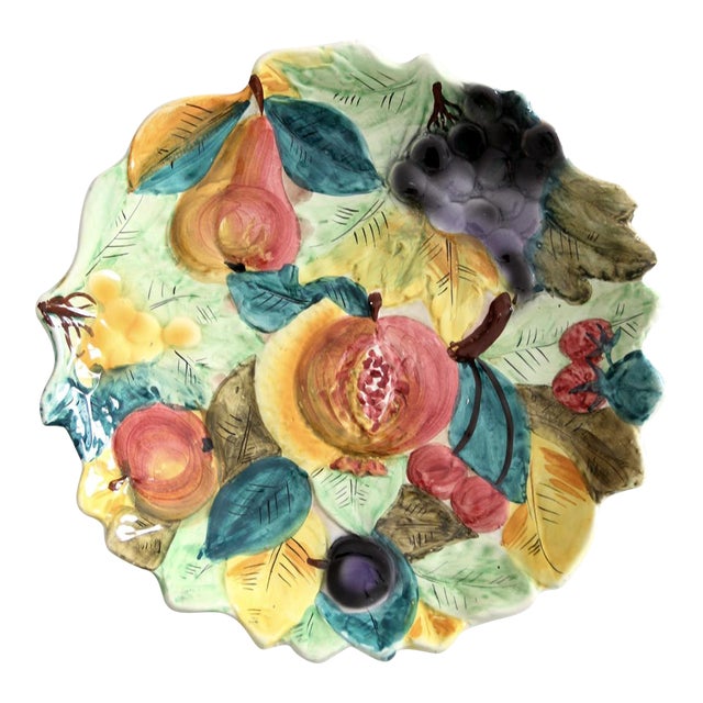 Mid-Century Italian Majolica Ceramic Fruit Plate For Sale