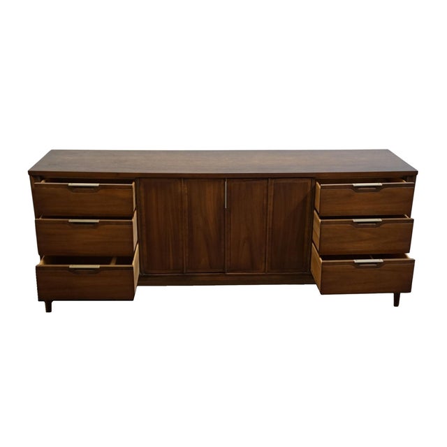 Brown Kent Coffey Solid Walnut MCM Mid Century Modern 76" Triple Dresser 7702 For Sale - Image 8 of 16