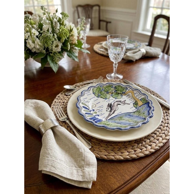 Ceramic Andrea by Sadek Portuguese Majolica Style Leaping Hare Scalloped Plate For Sale - Image 7 of 9