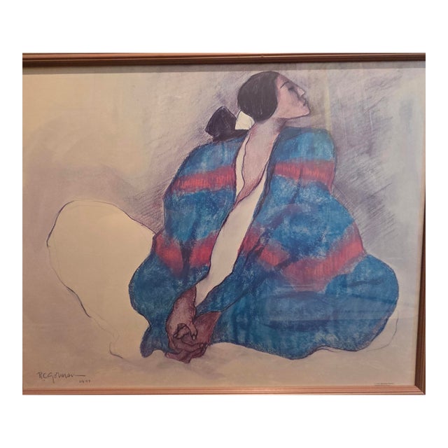 Woman With Blue Blanket" Lithograph Created by Navajo Artist r.c. Gorman in 1977 For Sale