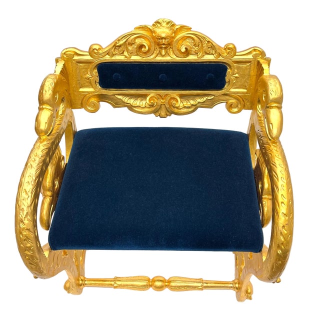 Late 19th Century Antique Federal Style Carved Swan and Eagle Carousel Chair Newly Reupholstered For Sale - Image 5 of 8
