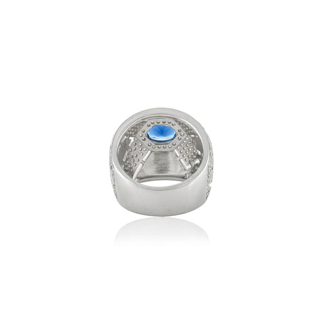 Metal Carat&her Bold 925 Sterling Silver Ring With Blue Cubic Zirconia Size 6 For Sale - Image 7 of 12