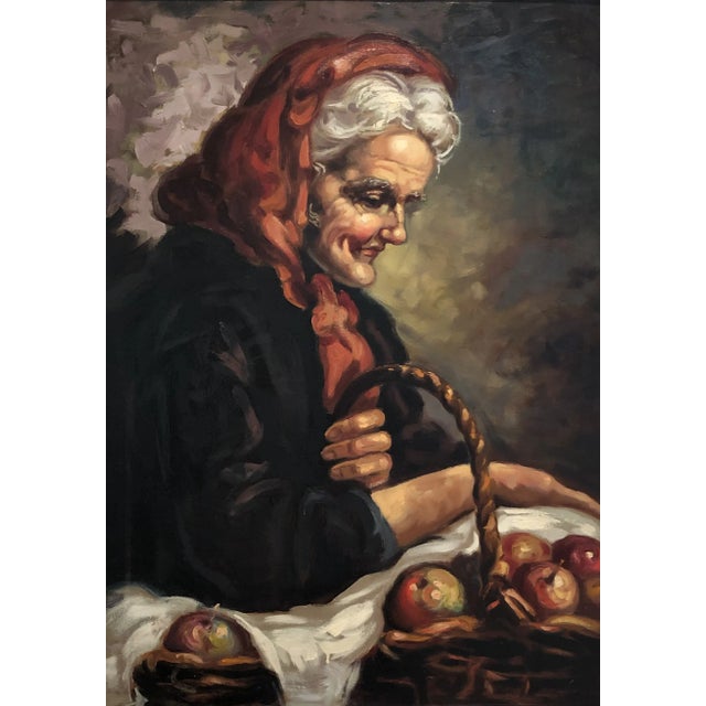 Alberto Cecconi, Woman with a Basket of Apples, Oil on Canvas, 1960s, Framed For Sale - Image 12 of 12