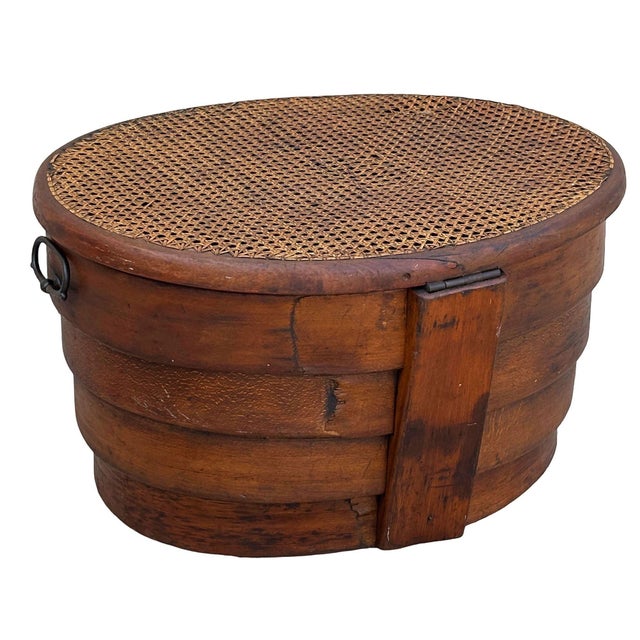 Victorian 19th Century Rare Late Victorian Bent Oak Keepsake Storage Box With & Cane Lid For Sale - Image 3 of 8