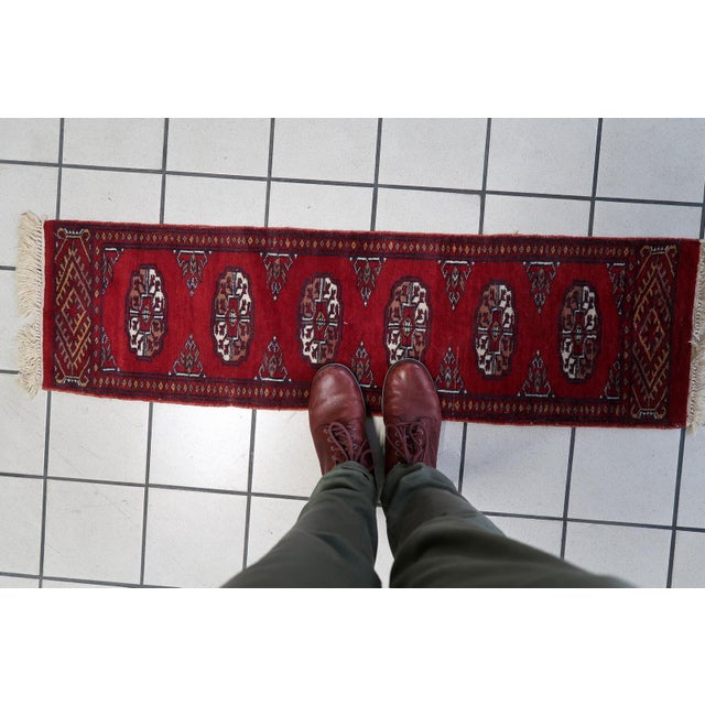 Traditional 1960s, Handmade Vintage Uzbek Bukhara Rug 1' X 3.9' For Sale - Image 3 of 9