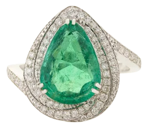 VRJewels 3.74ct Pear Shape Emerald Diamond Double Halo Cocktail Ring 18k Gold Size 4