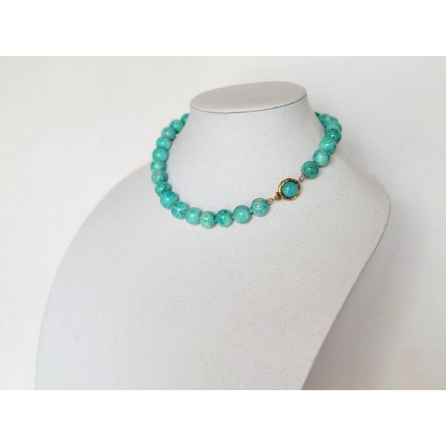 Modern Amazonite Beaded Necklace, 18-Inch, Silver-Gilded Amazonite Clasp For Sale - Image 3 of 10