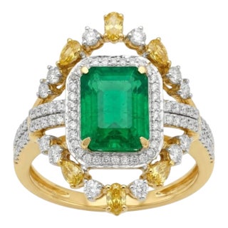 Natural Emerald 2.53cts & Diamond 1.18cts Ring in 14k Gold For Sale