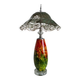 Art Glass Red Green Table Lamp For Sale