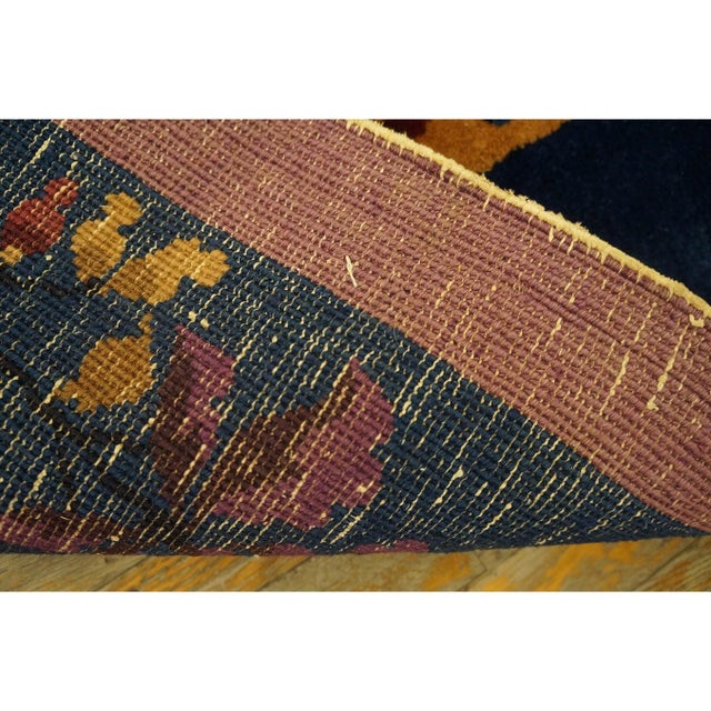 Antique Chinese Art Deco Oriental Modern Floral Purple Field 1920s Knotted Rug For Sale - Image 9 of 10