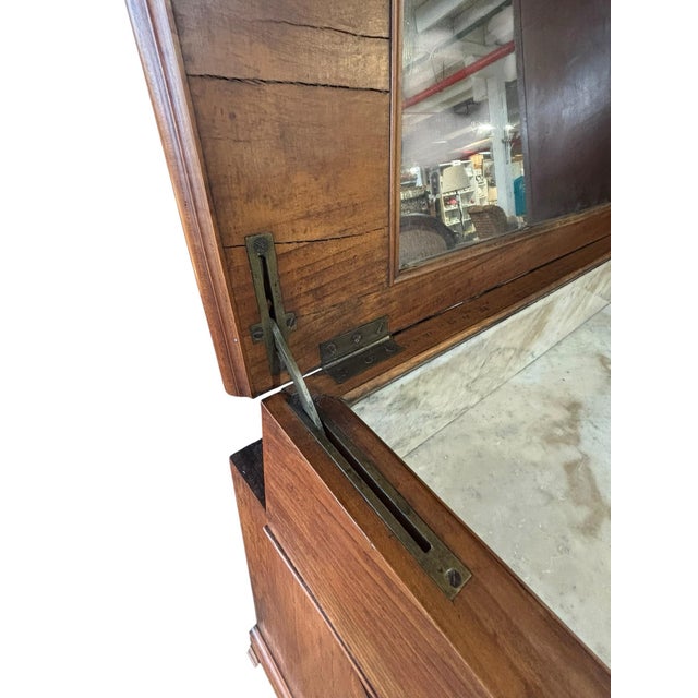 Late 19th Century Beidermeier Flame Walnut Marble Lined Washstand Cabinet For Sale - Image 5 of 12