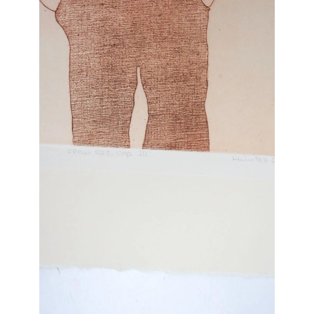 1980 etching on paper by Kevin Red Star (b. 1943) Montana, Crow tribe, titled Crow Res Cop III. Signed, titled and...