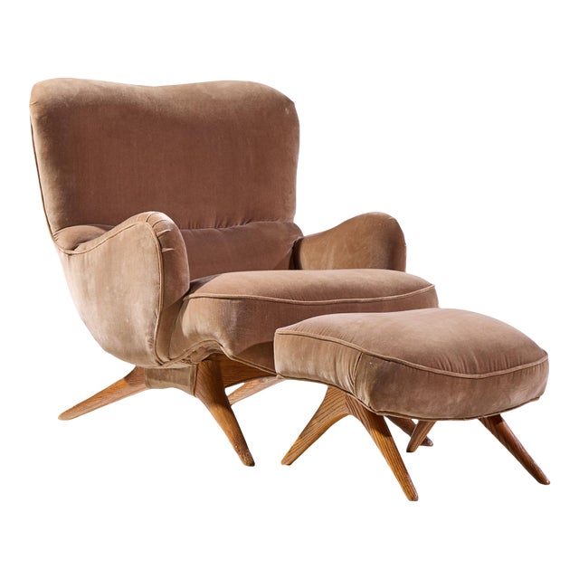 Vladimir Kagan for Dreyfuss Mid Century Highback Barrel Lounge Chair With Ottoman For Sale