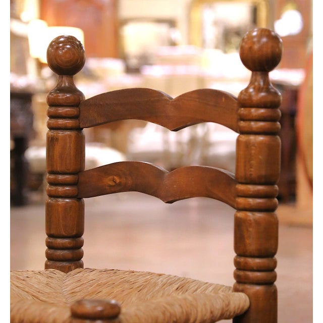 Pair of Early 20th Century French Provincial Low Oak Chairs With Rush Seats For Sale In Dallas - Image 6 of 10