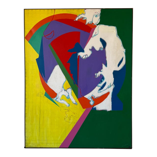 Large Vintage Helen Stein Colorful Expressionist Abstract Acrylic on Canvas Painting – Signed For Sale