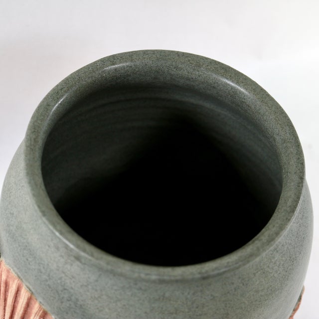 Green Large 11.5” Vintage Leo & Karin Villaroman Coastal Marine Sculptural Lidded Stoneware Vessel For Sale - Image 8 of 17