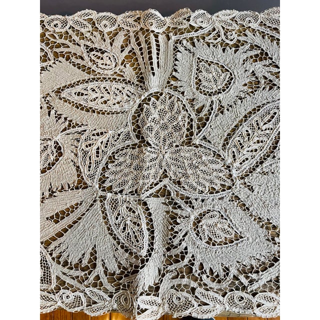 Antique Museum Battenburg Lace Tablecloth Runner For Sale - Image 10 of 13