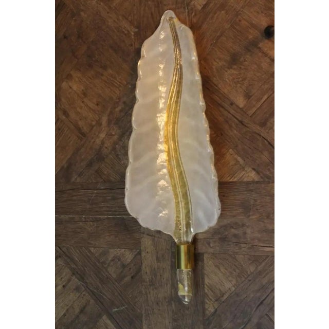 White and Gold Murano Glass Wall Lights in the Shape of Leaves, Set of 2 For Sale - Image 14 of 18