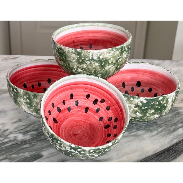 Hand crafted, painted and glazed from the Greek Isle Samos, here is a set of four bespoke watermelon bowls. No two are...