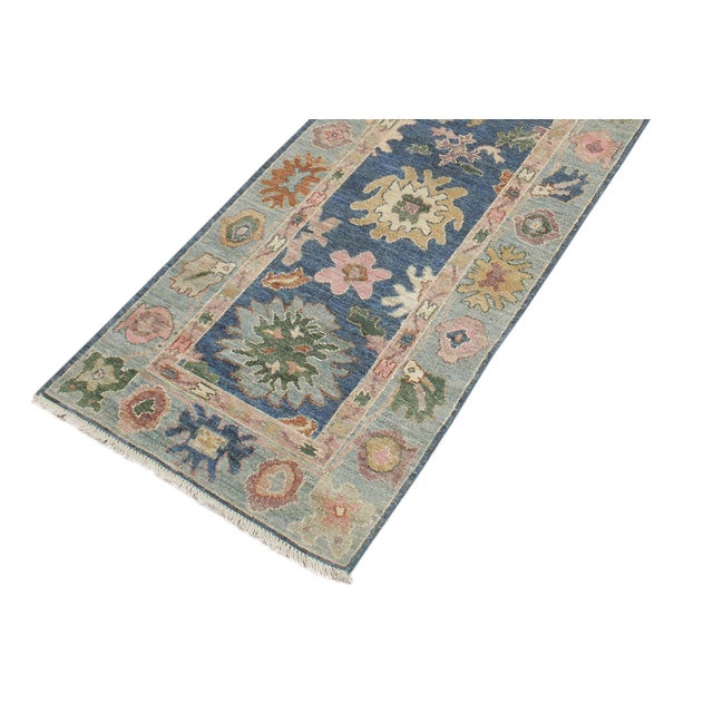 Boho Chic Oushak Gardiner Blue/Beige Wool Rug Runner - 2'8'' X 18'11'' For Sale - Image 4 of 8