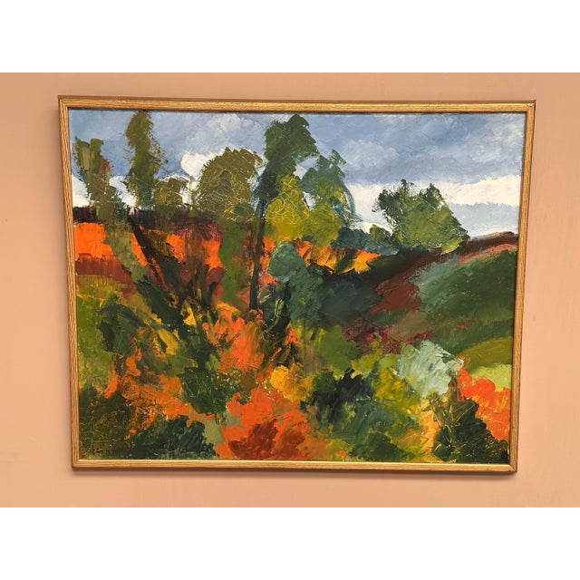 Original Swedish Oil on Canvas – “Autumn Landscape” by Stig Hallblom – Vintage & Framed – 68 × 83 cm (26.8" × 32.7") A...