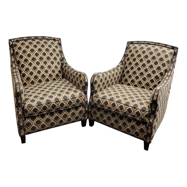 Contemporary Pair of Modern Bernhardt Portfolio Transitional Upholstered Club Chairs With Nailhead Trim For Sale - Image 3 of 11