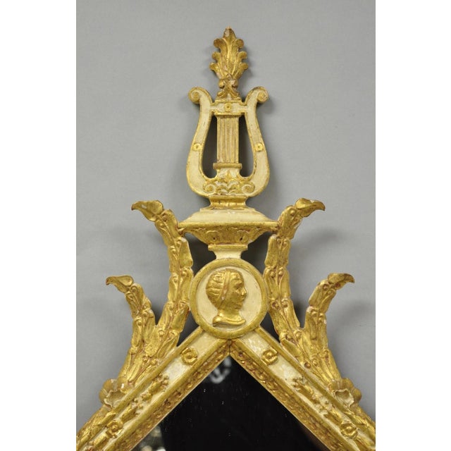Vintage Italian Neoclassical Style Cream & Gold Gilt Carved Wood Wall Mirror For Sale - Image 13 of 16