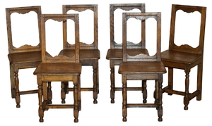 Antique Victorian English Oak Chapel Dining Chairs, Set of 6