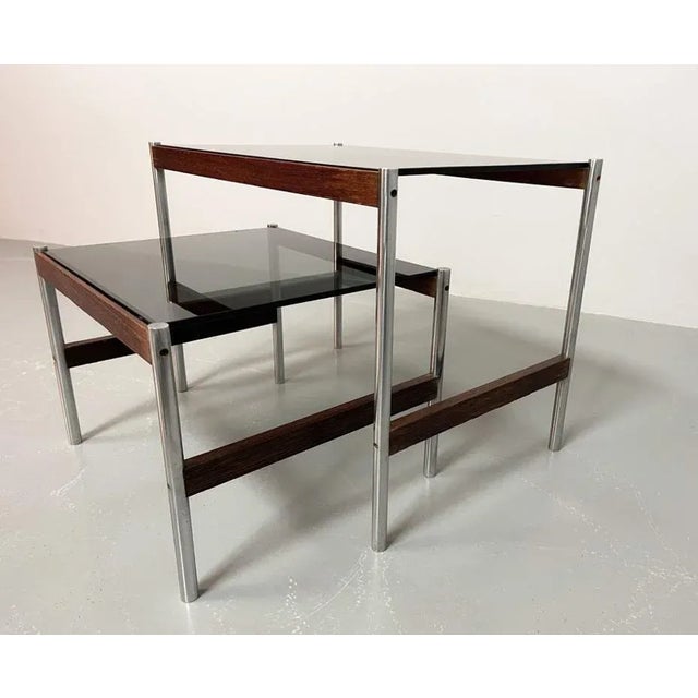 Dutch Nesting Tables in Smoked Glass Top, Wenge & Chrome from Fristho, 1960s, Set of 2 For Sale - Image 6 of 9